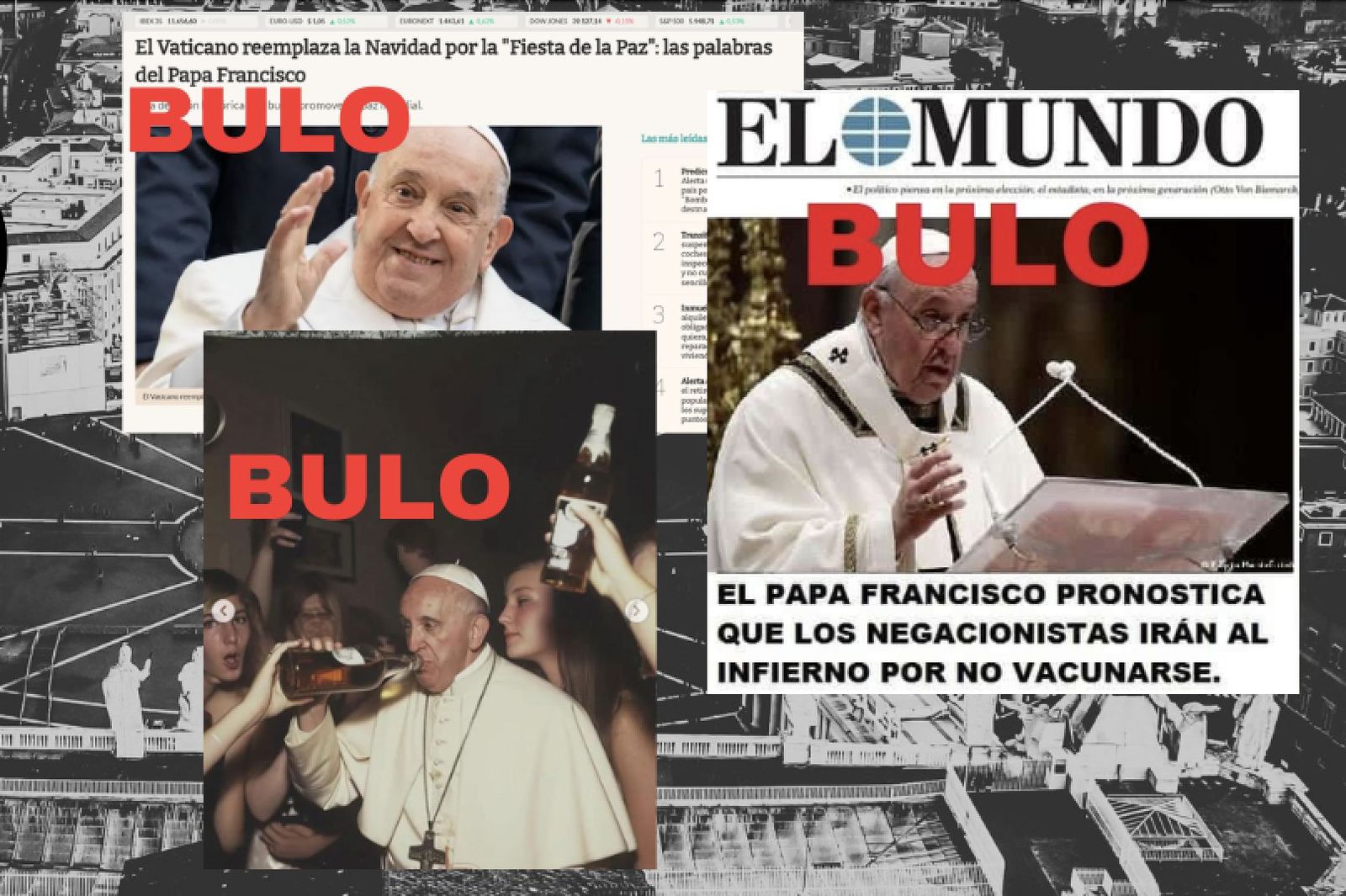 Montaje con bulos sobre el Papa