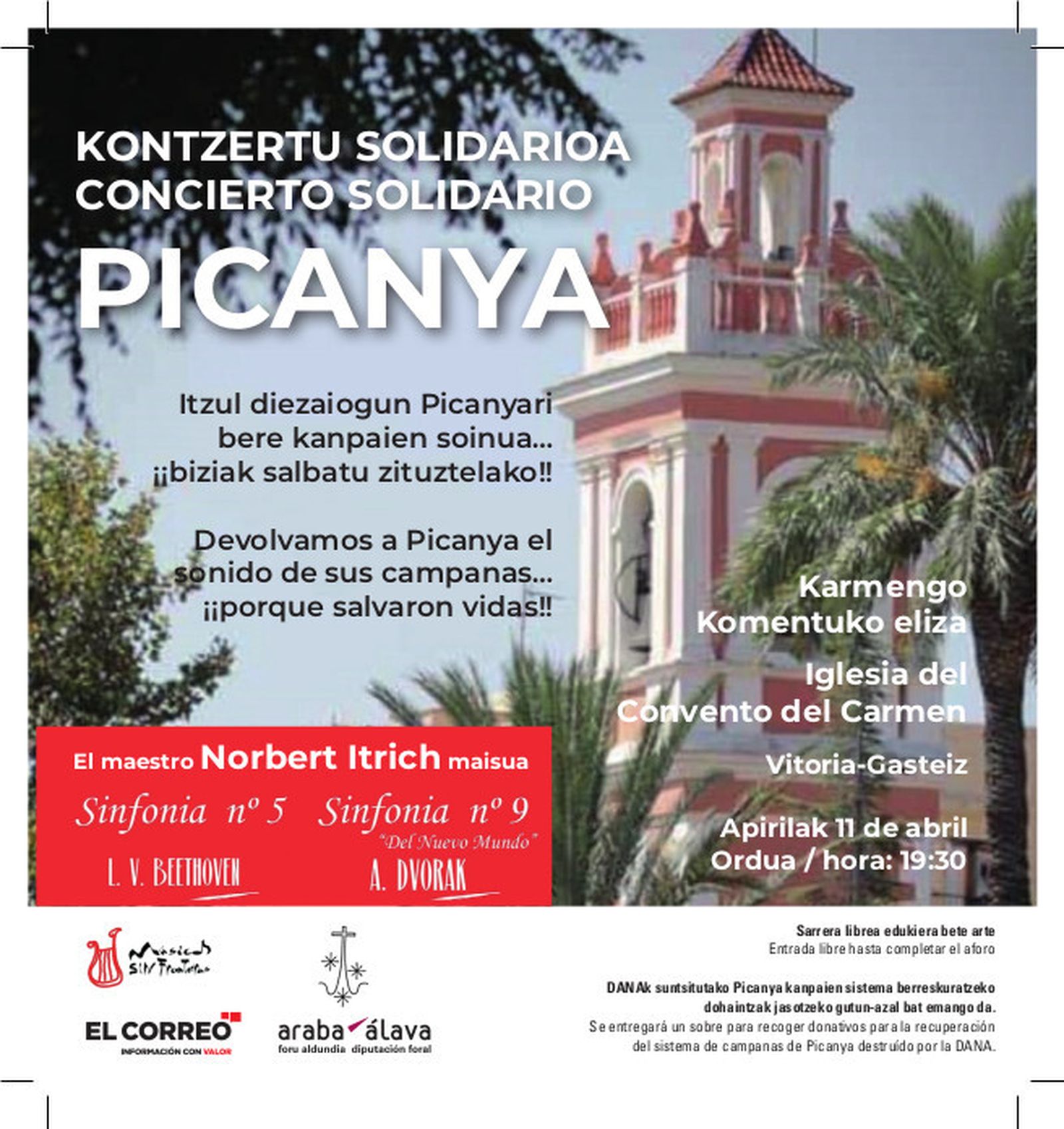 Músicos sin Fronteras y la Diputación Foral de Álava organizan un concierto para recuperar el sonido de las campanas de Picanya