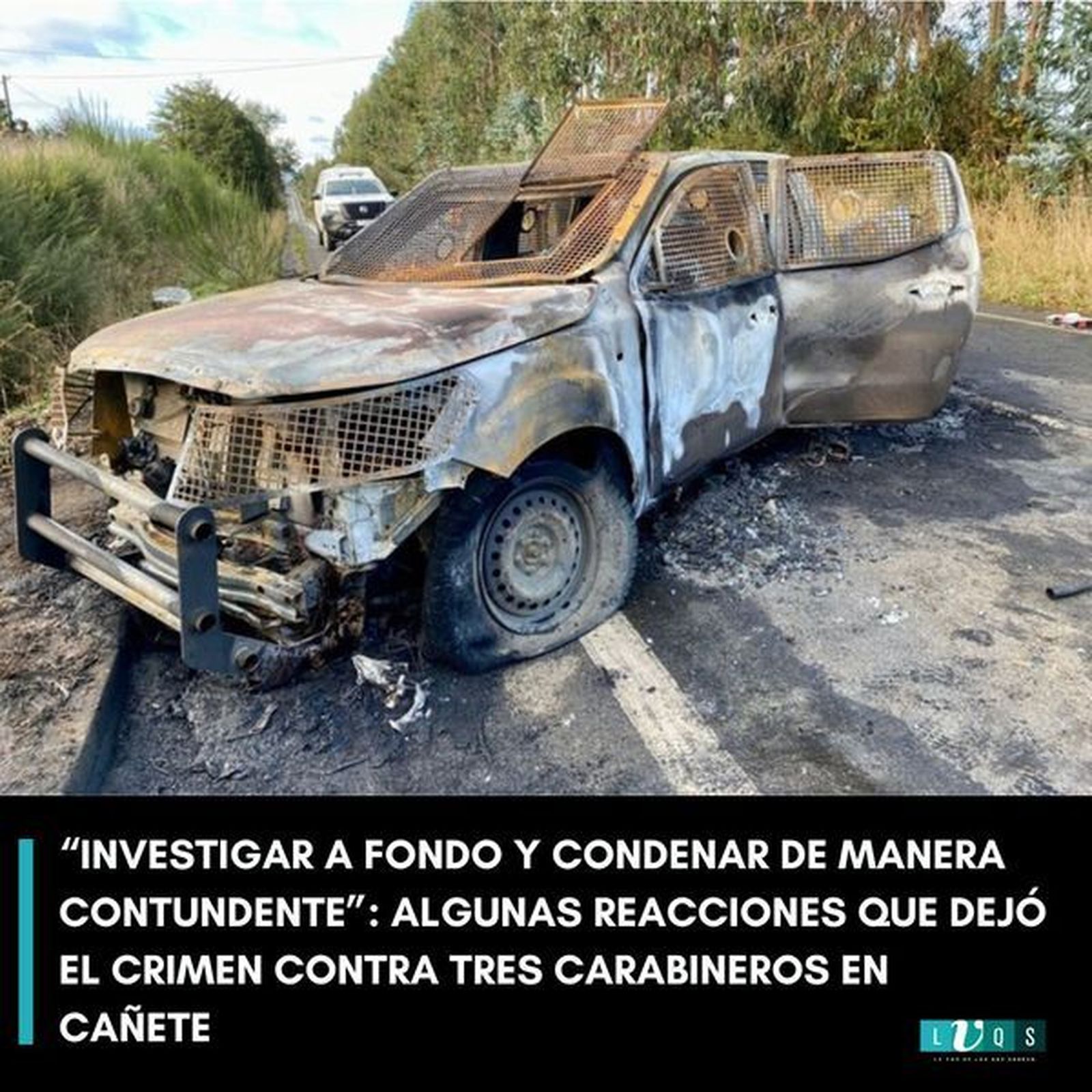 Estado en que quedó el vehículo policial luego del ataque