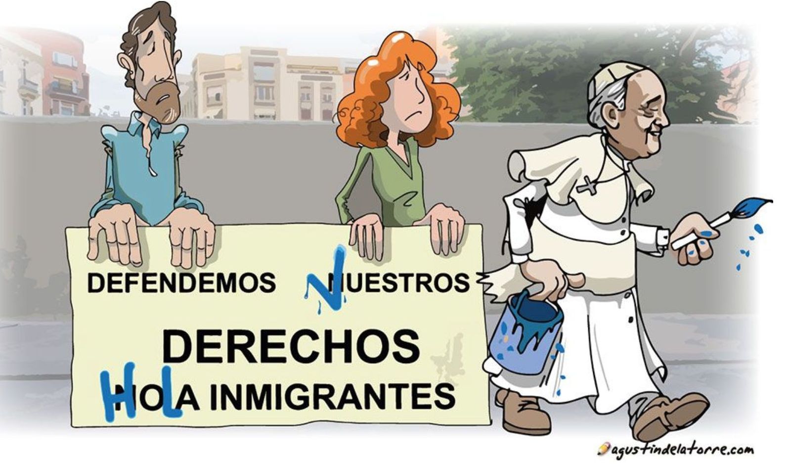 Papa y emigrantes