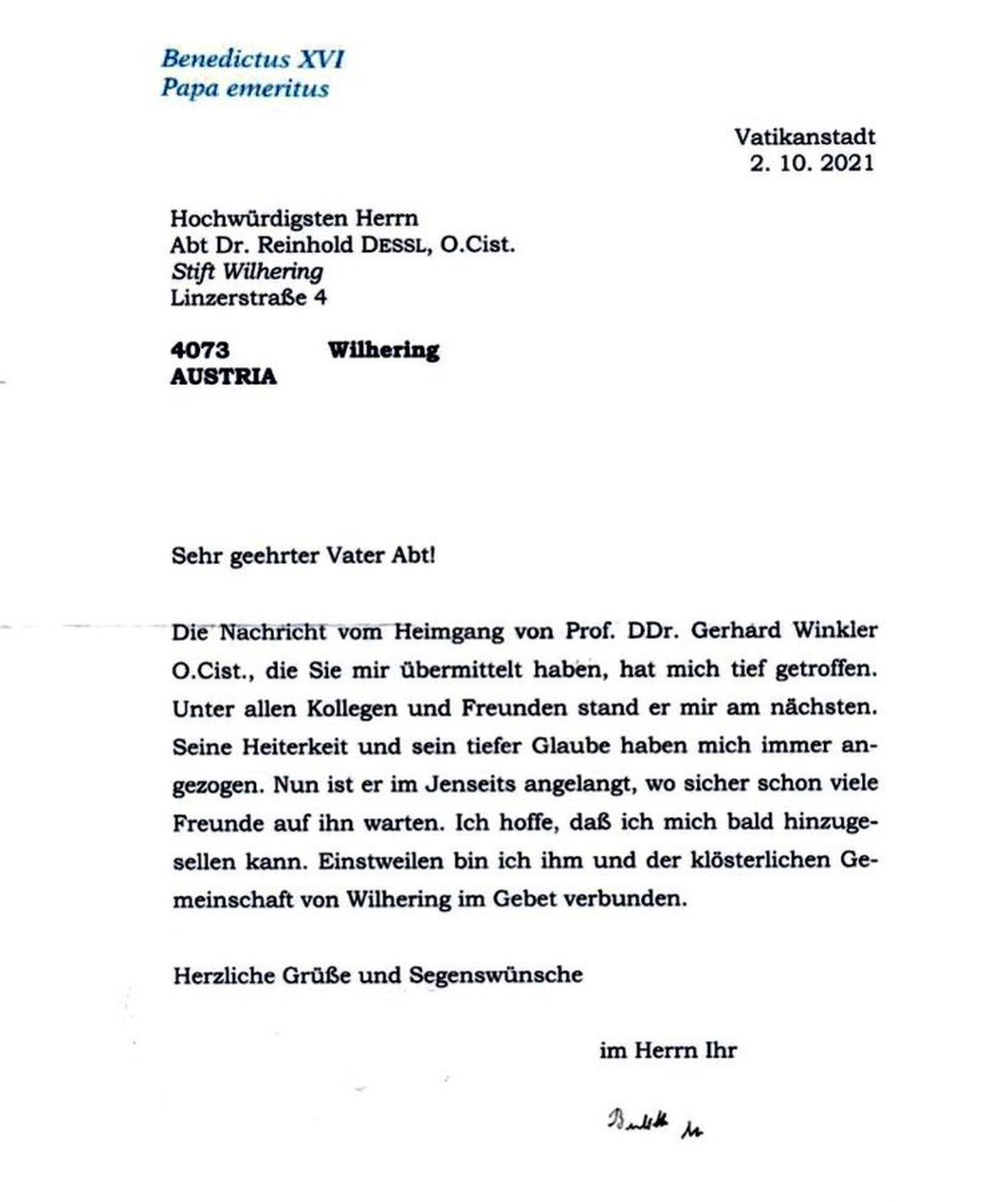 Carta de Benedicto XVI