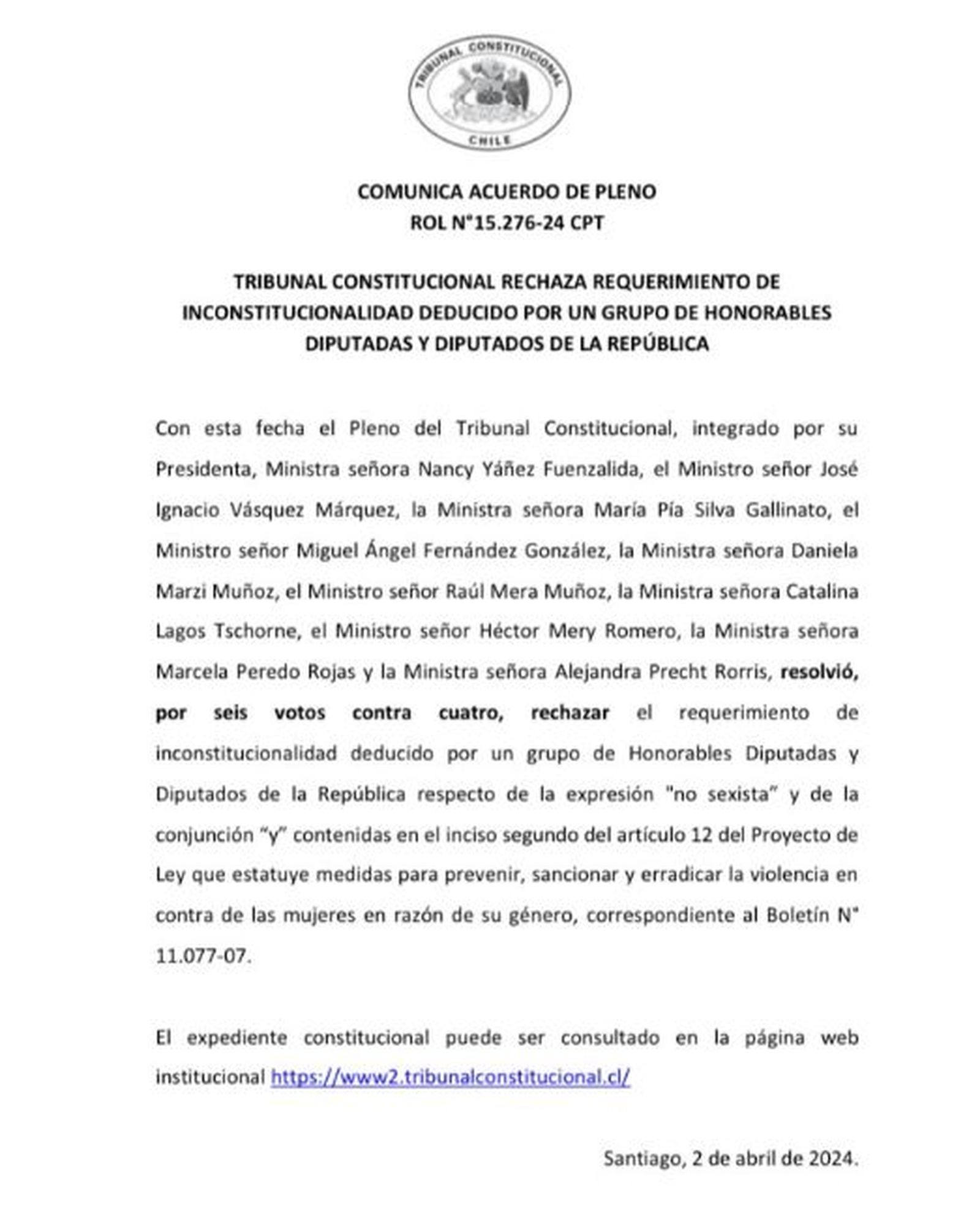 TC acuerdo sobre educación no sexista