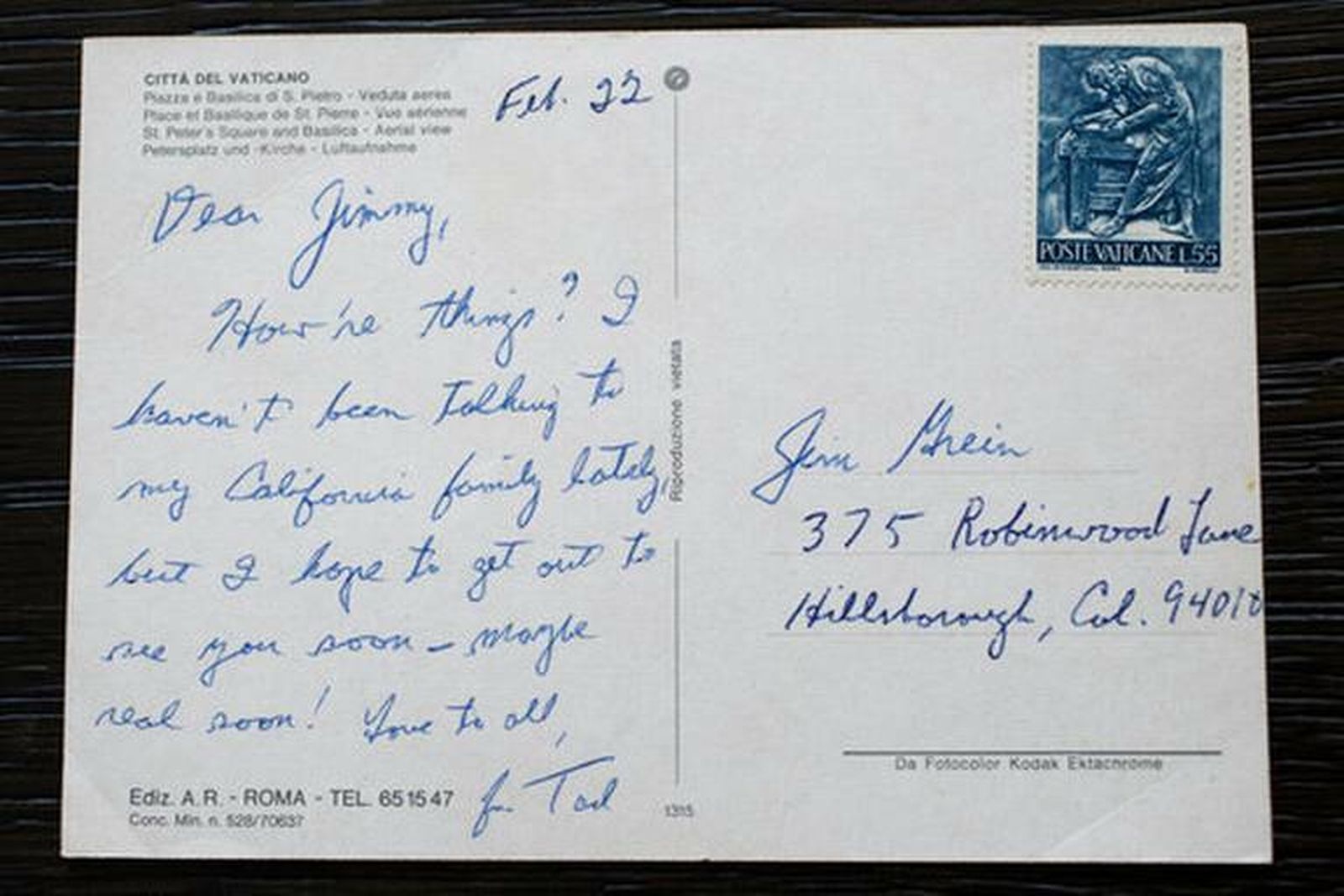 Una de las cartas de McCarrick a sus víctimas, enviada desde el Vaticano