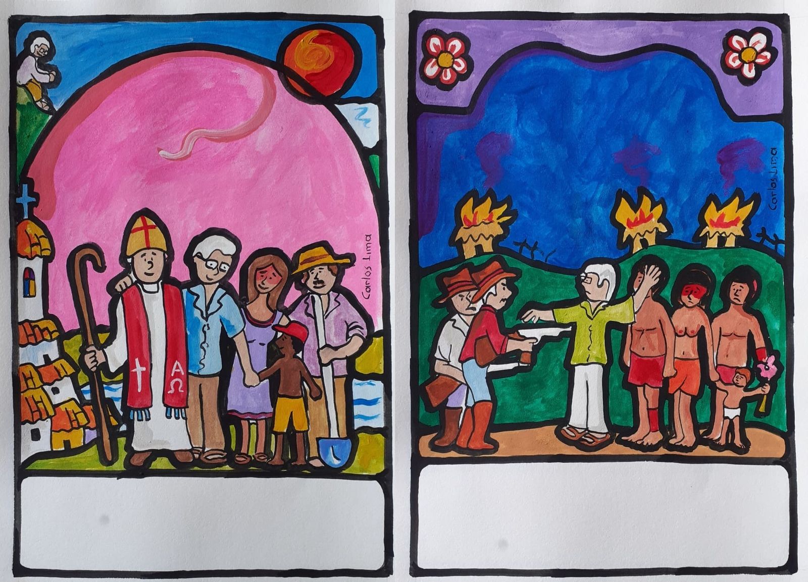 Pinturas de Carlos Lima en su libro en homenaje a Pedro Casaldáliga