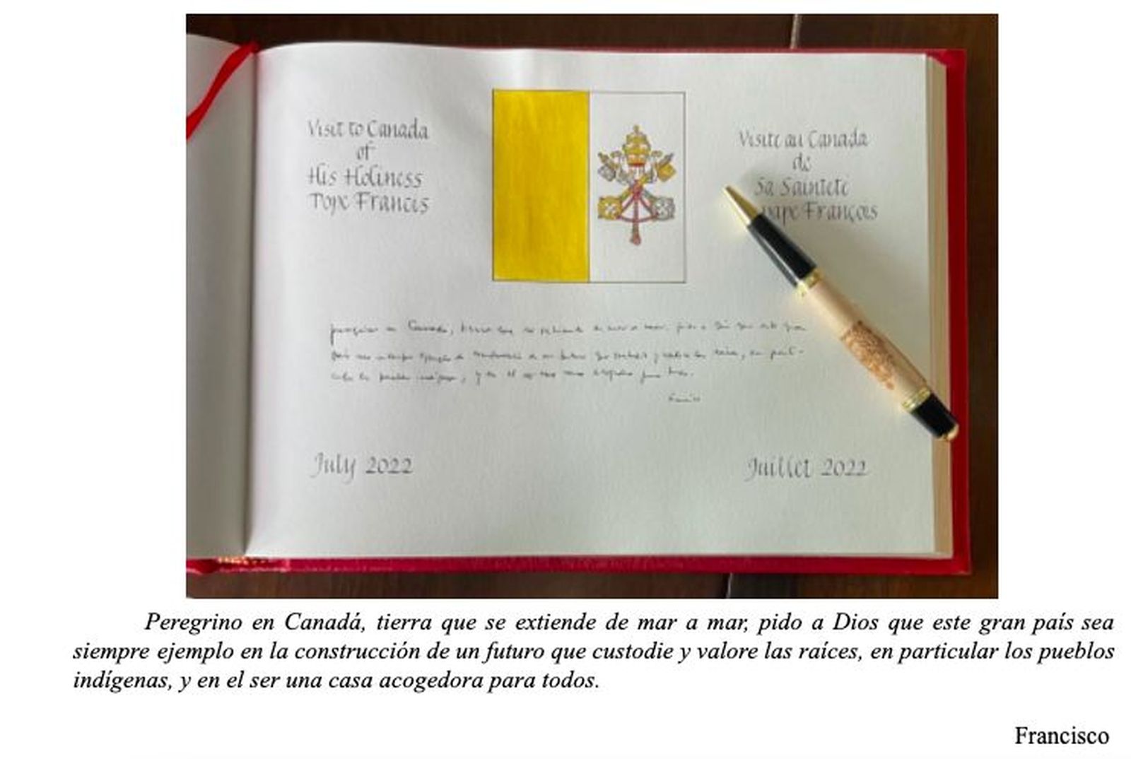 Firma del Papa en el Libro de Honor
