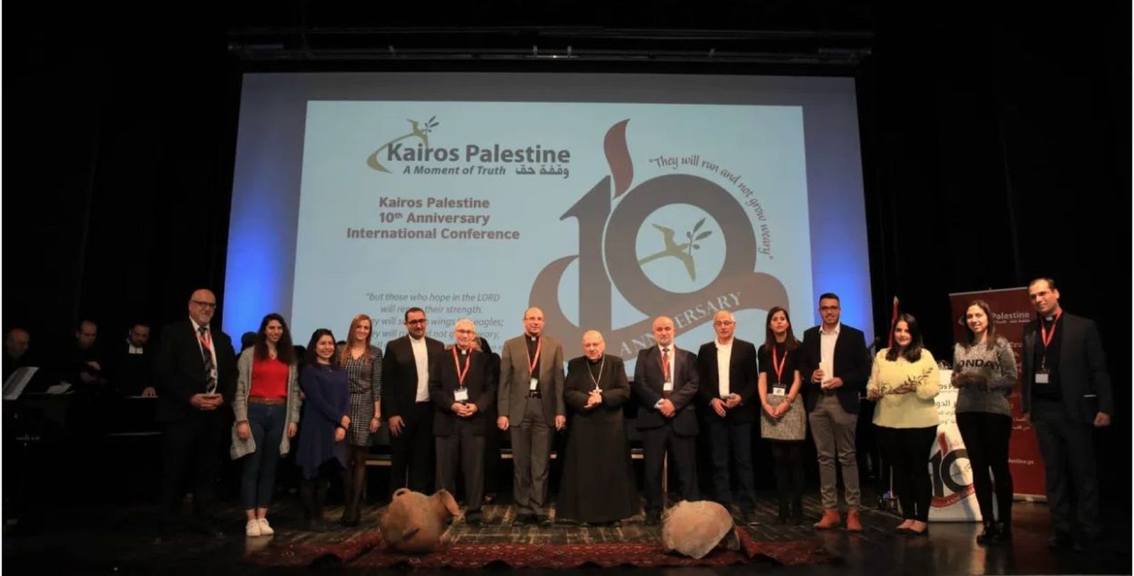 Integrantes de Kairós Palestina en el cierre del encuentro del 10° Aniversario, en el centro Dar Annadwa de Belén, el 29/11/19