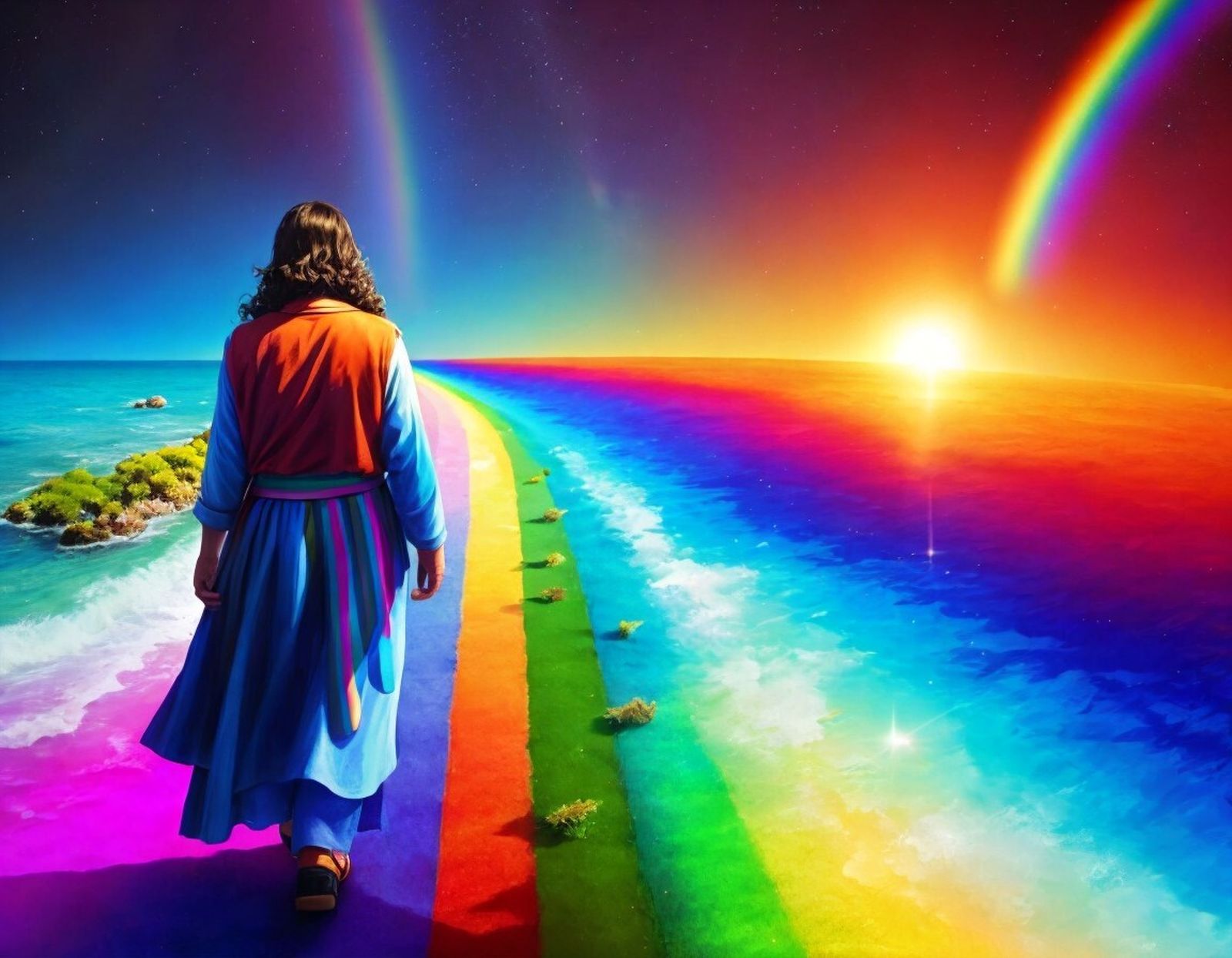 Jesús marcha sobre el arcoíris