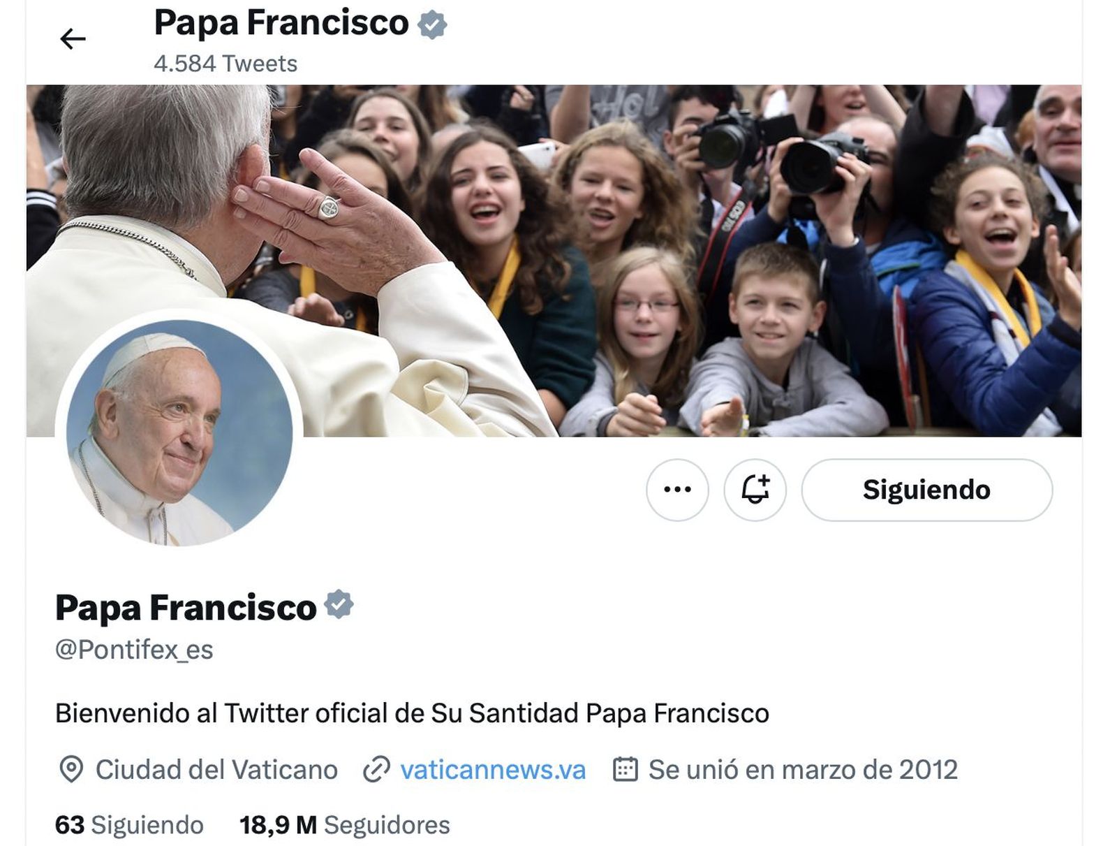 Perfil de Twitter del papa Francisco