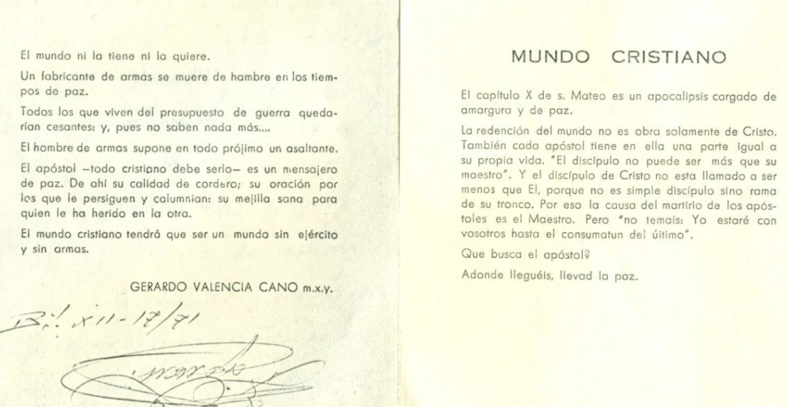 Mensaje de Valencia Cano