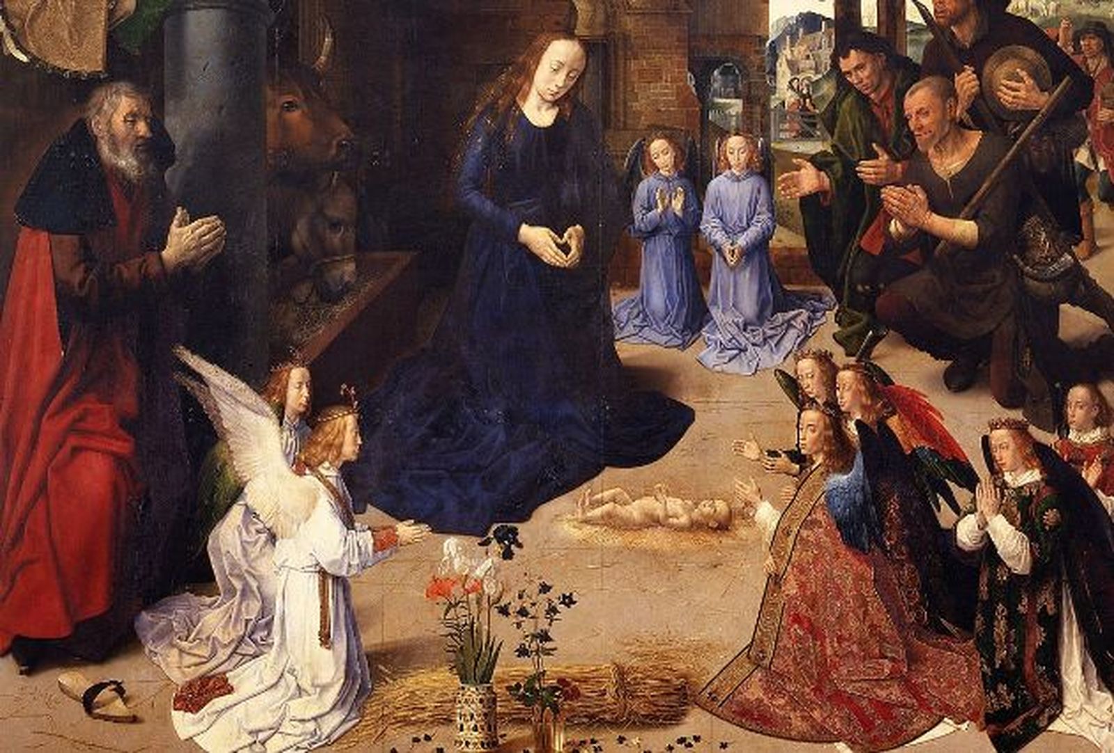 Detalle de la Adoración en el Tríptico Portinari