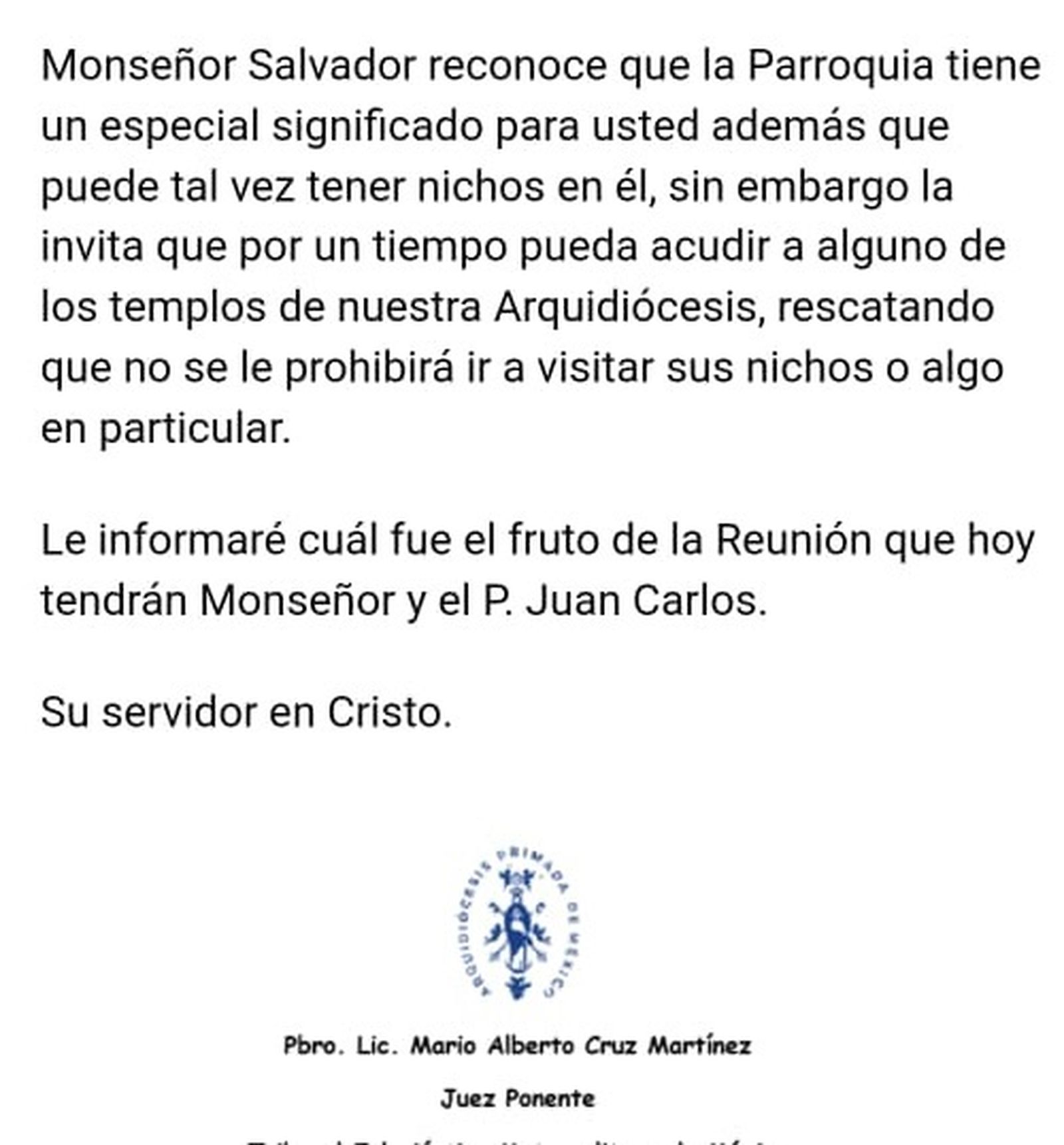 Tribunal eclesiástico. Cordial invitación.