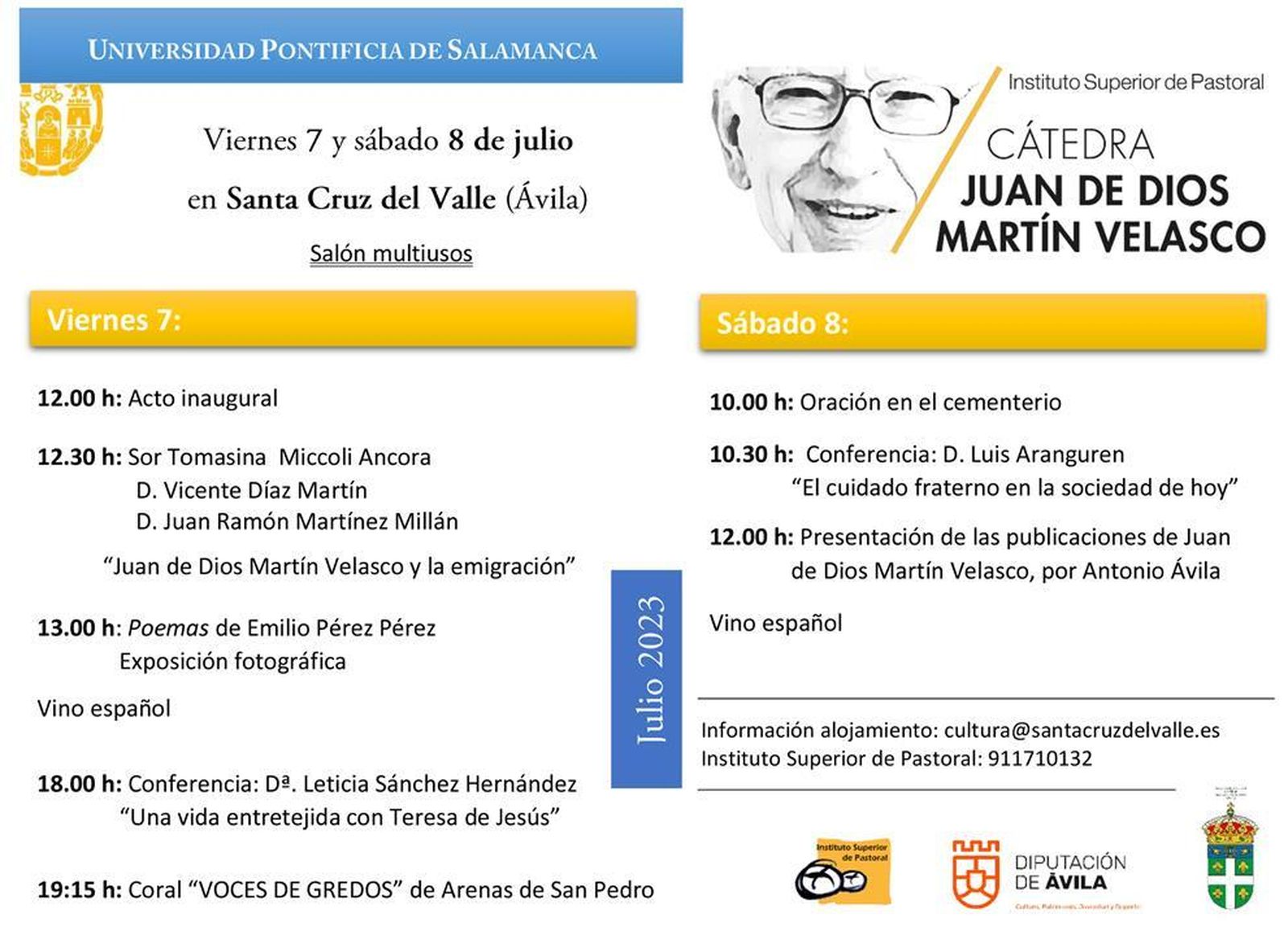 Programa de las Jornadas de la Cátedra Juan de Dios Martín Velasco