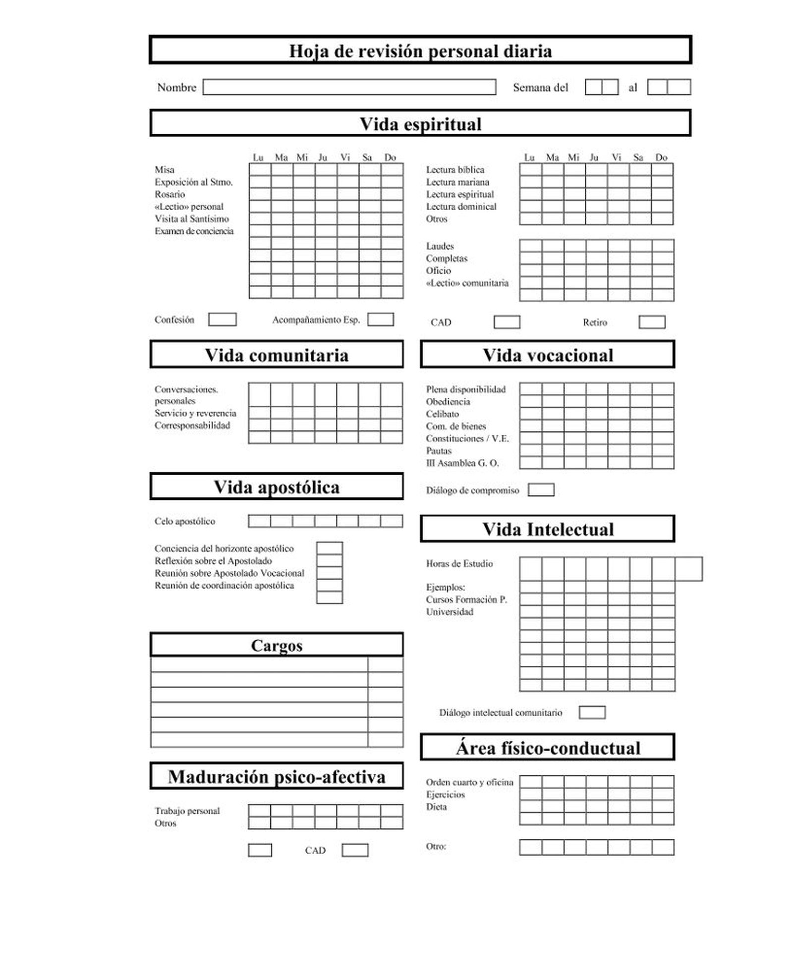 Hoja de revisión personal diaria de los sodalités