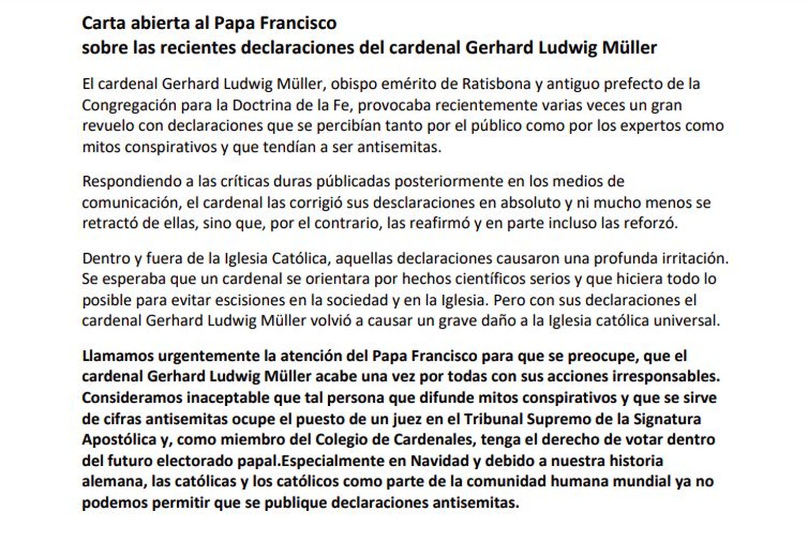 Carta abierta al Papa