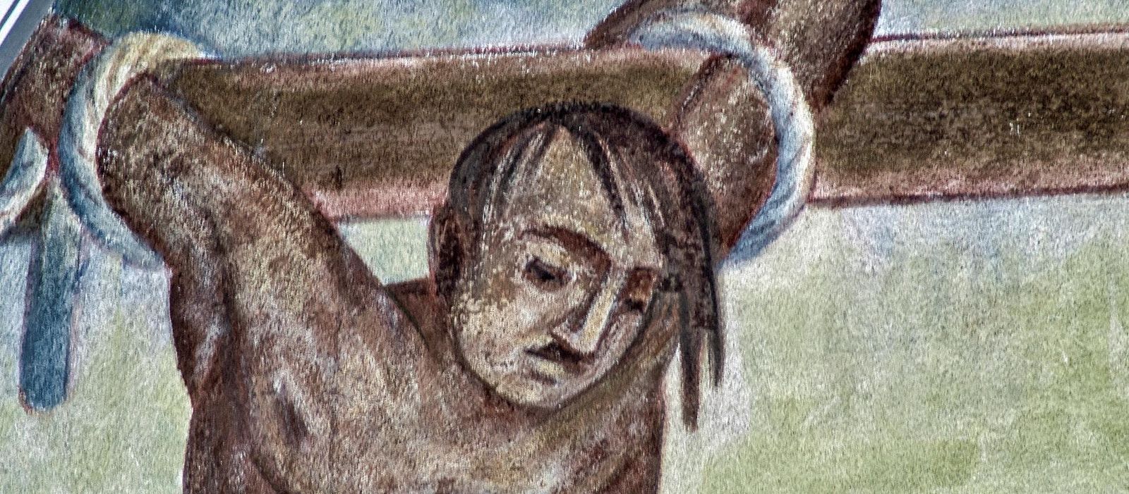 Retablo de una iglesia católica alemana, donde el ladrón crucificado con Jesús tiene un gran parecido con Hitler.