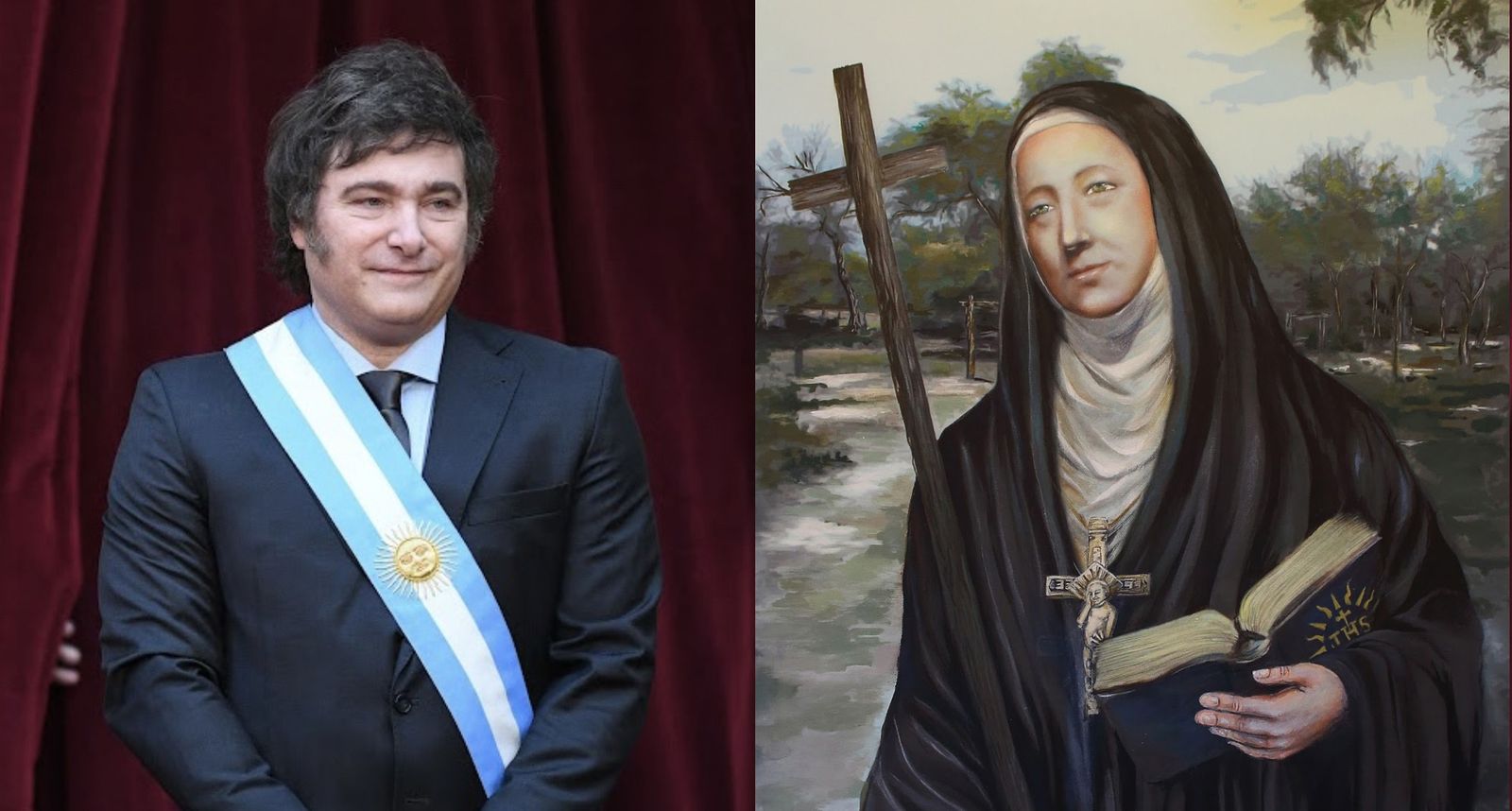 Javier Milei e imagen de mama Antula