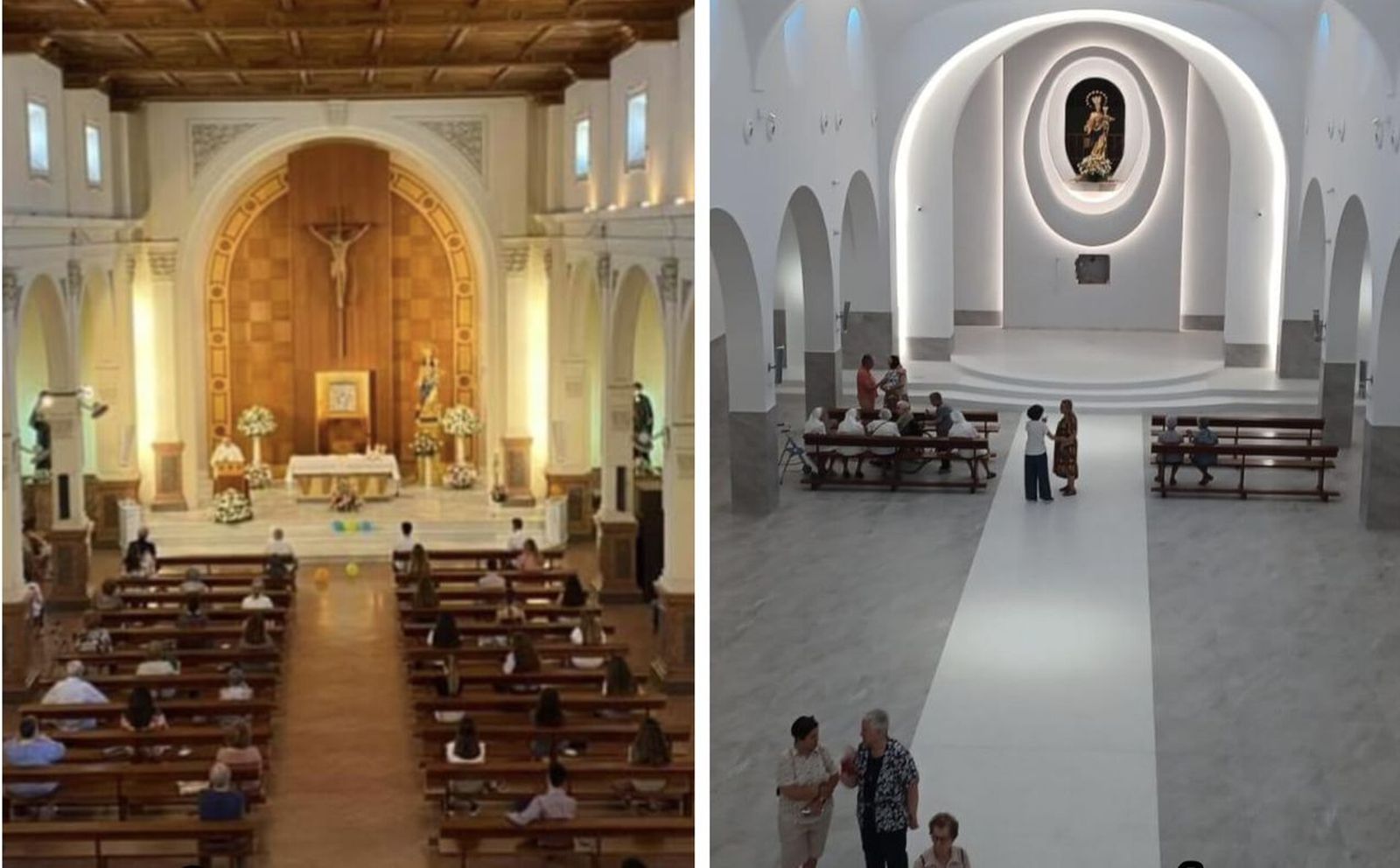 Comparativa de la capilla. A la derecha, aún inacabada la reforma