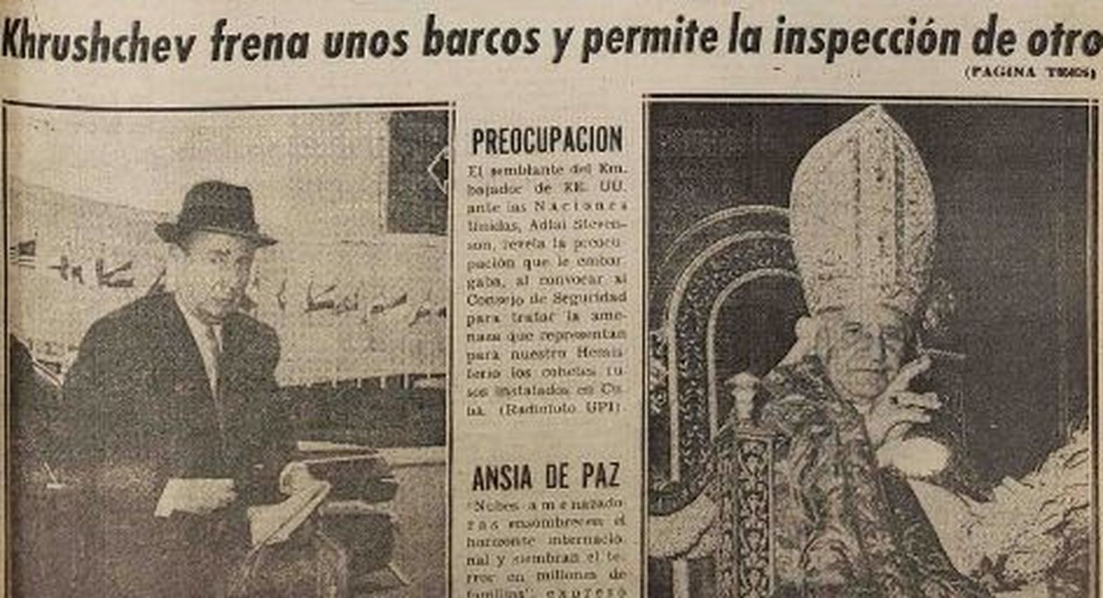 Juan XXIII en un recorte de prensa: la crisis de los misiles y un mundo al borde la de guerra nuclear