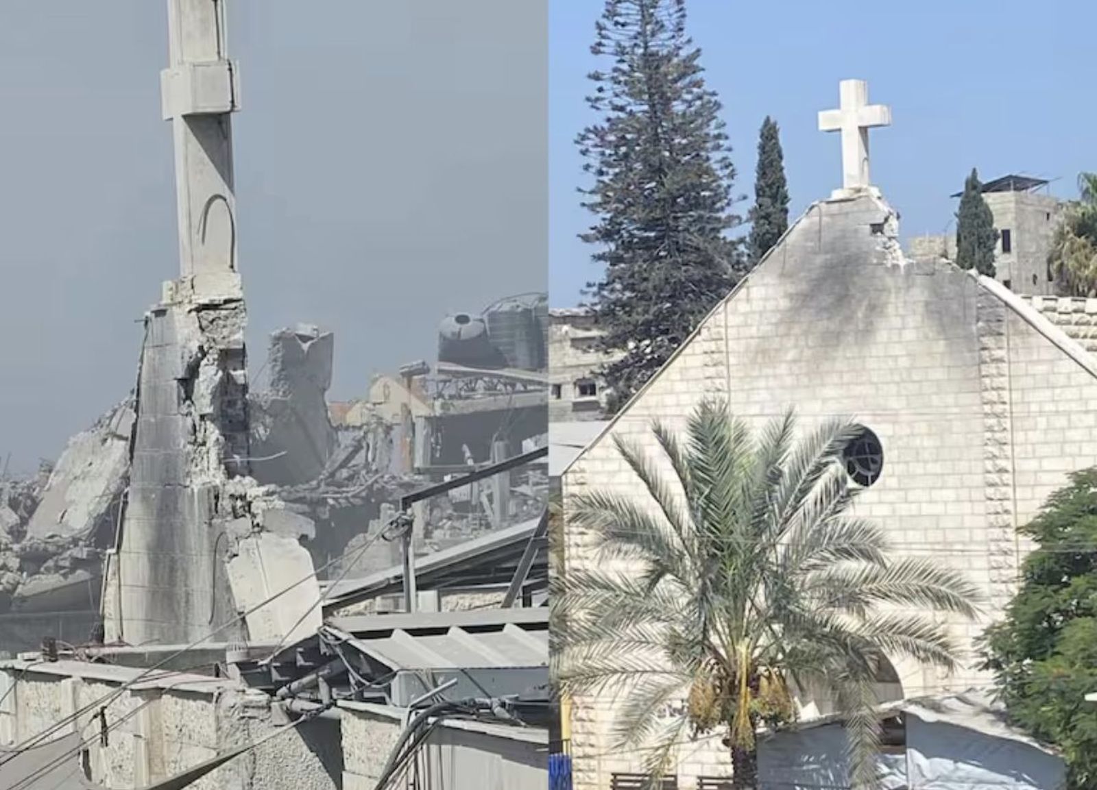 La parroquia, antes y después del bombardeo