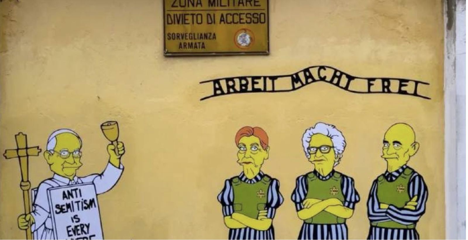 Mural con el Papa y tres víctimas del Holocausto