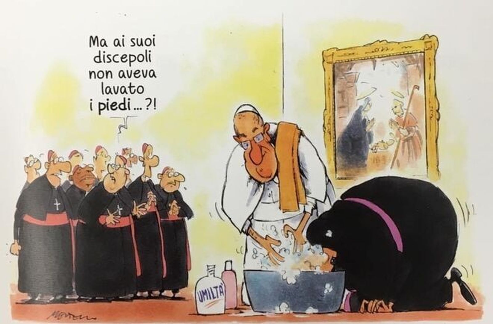El papa rentant no només els peus sinó també el cap d'alguns bisbes