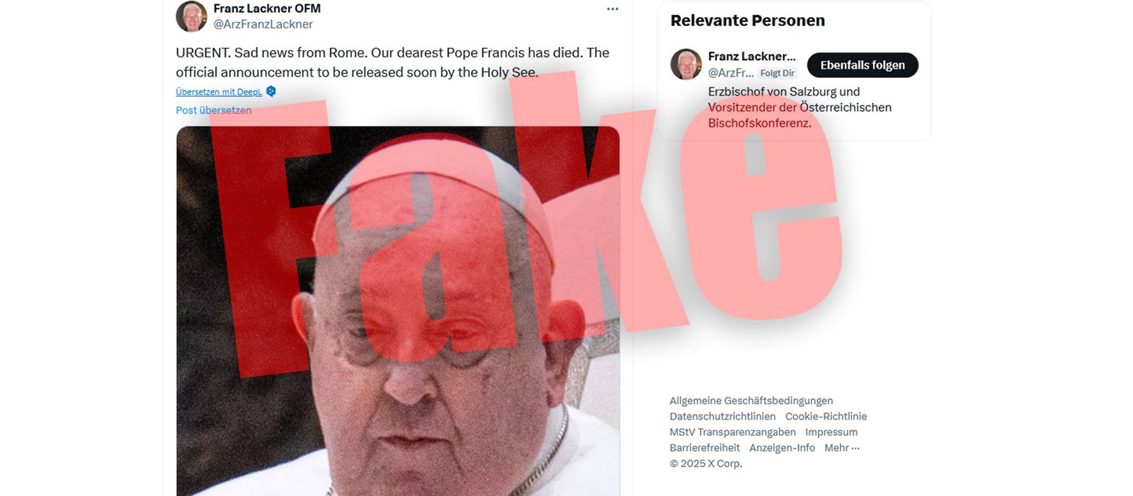 Pantallazo del 'X' sobre la muerte fake de Francisco