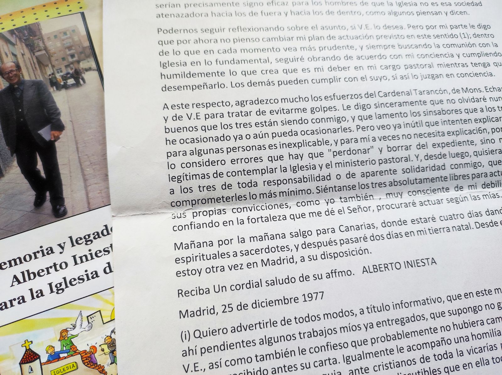 La carta de Alberto Iniesta al nuncio Dadaglio