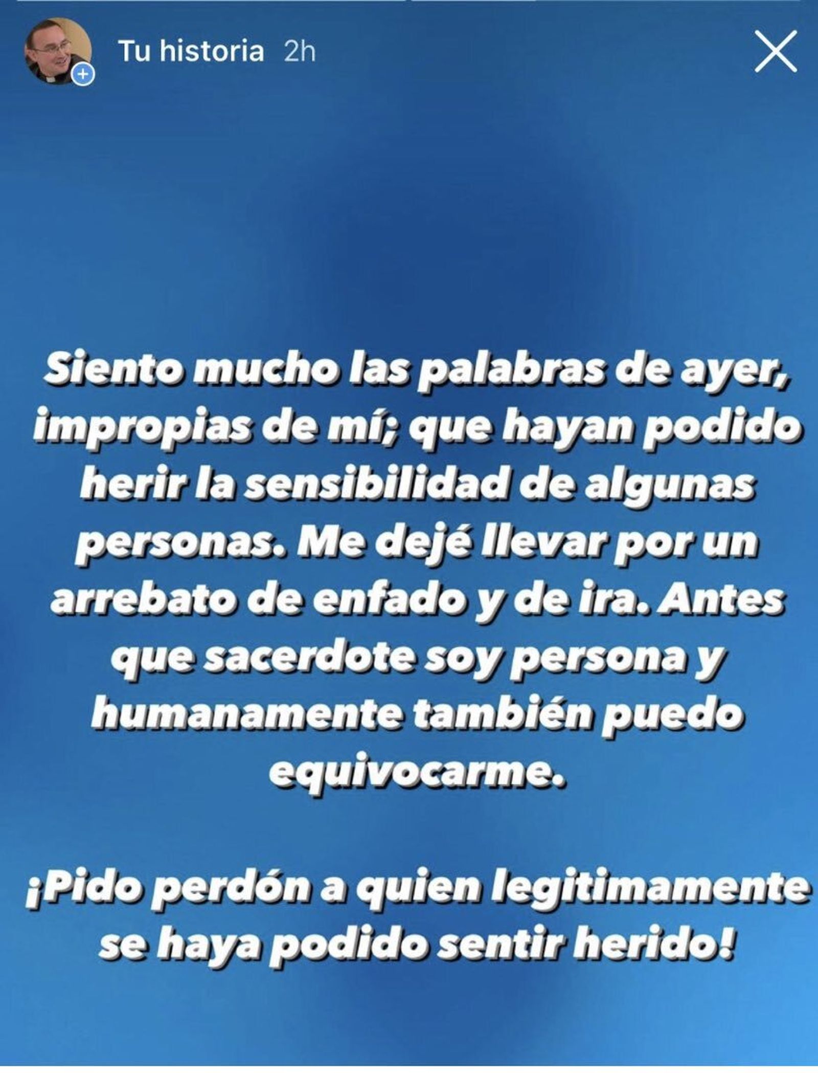 Petición de 'perdón' del sacerdote en sus redes