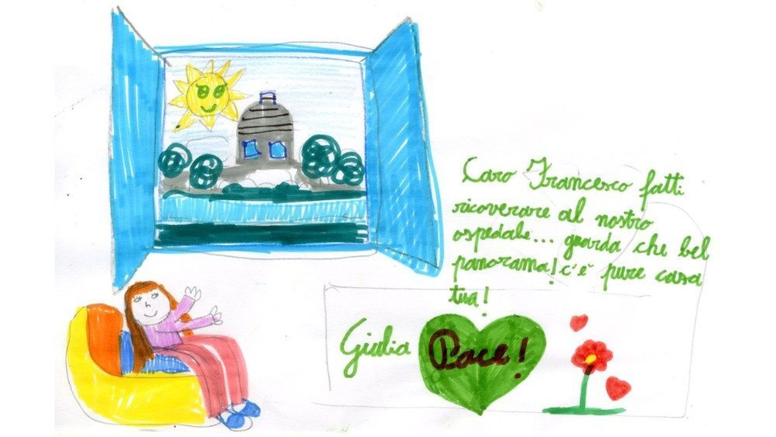 Dibujo de un pequeño paciente al Papa