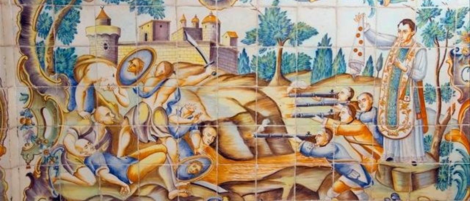 Escena de la batalla, azulejería valenciana del XVIII.