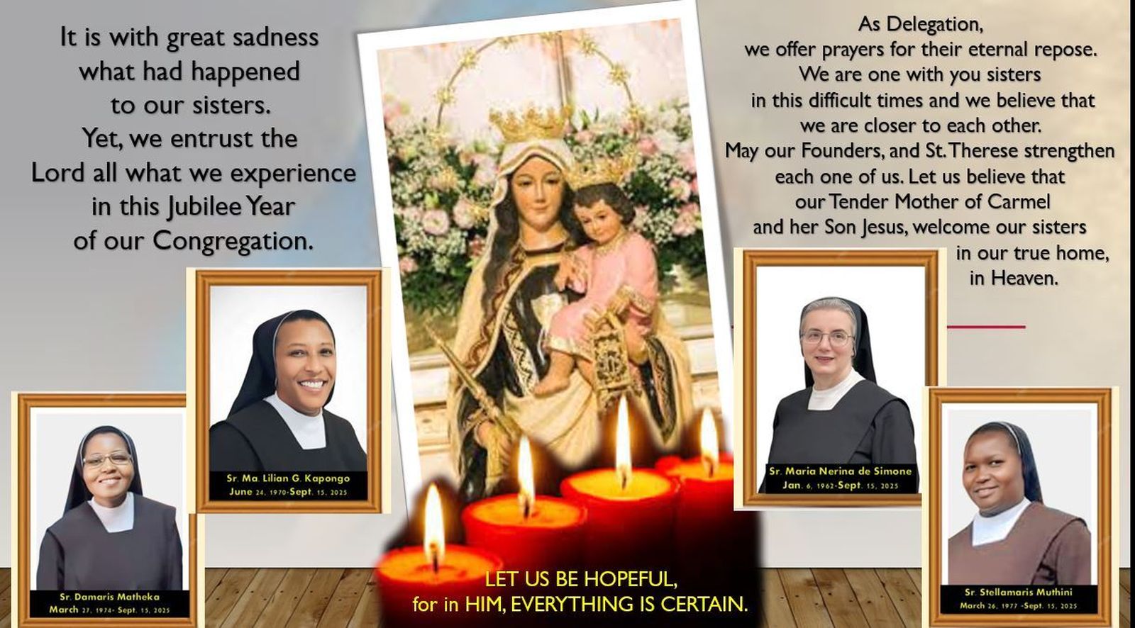 La superiora de las carmelitas misioneras fallece en un atentado en Tanzania