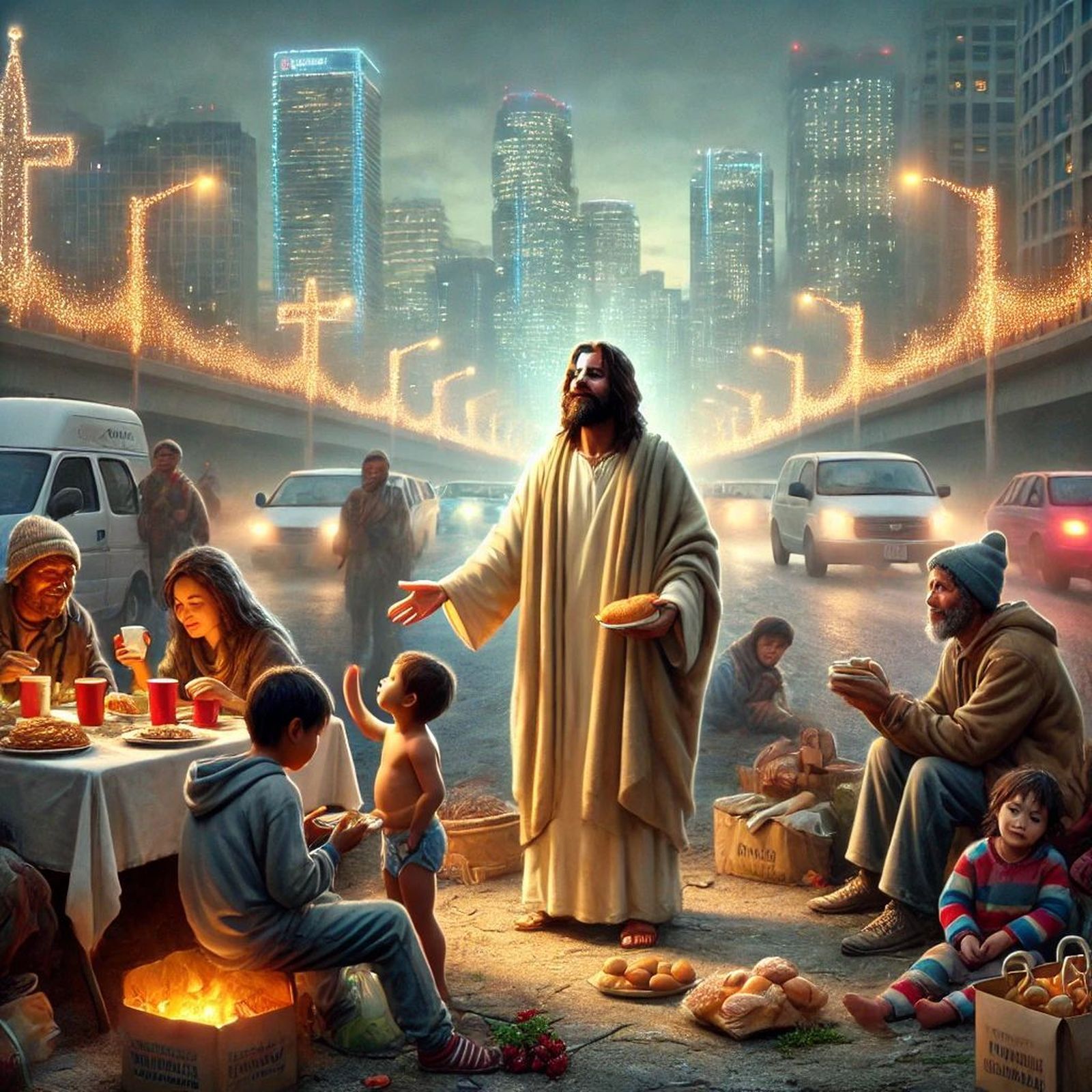 Jesús, entre las calles en Navidad