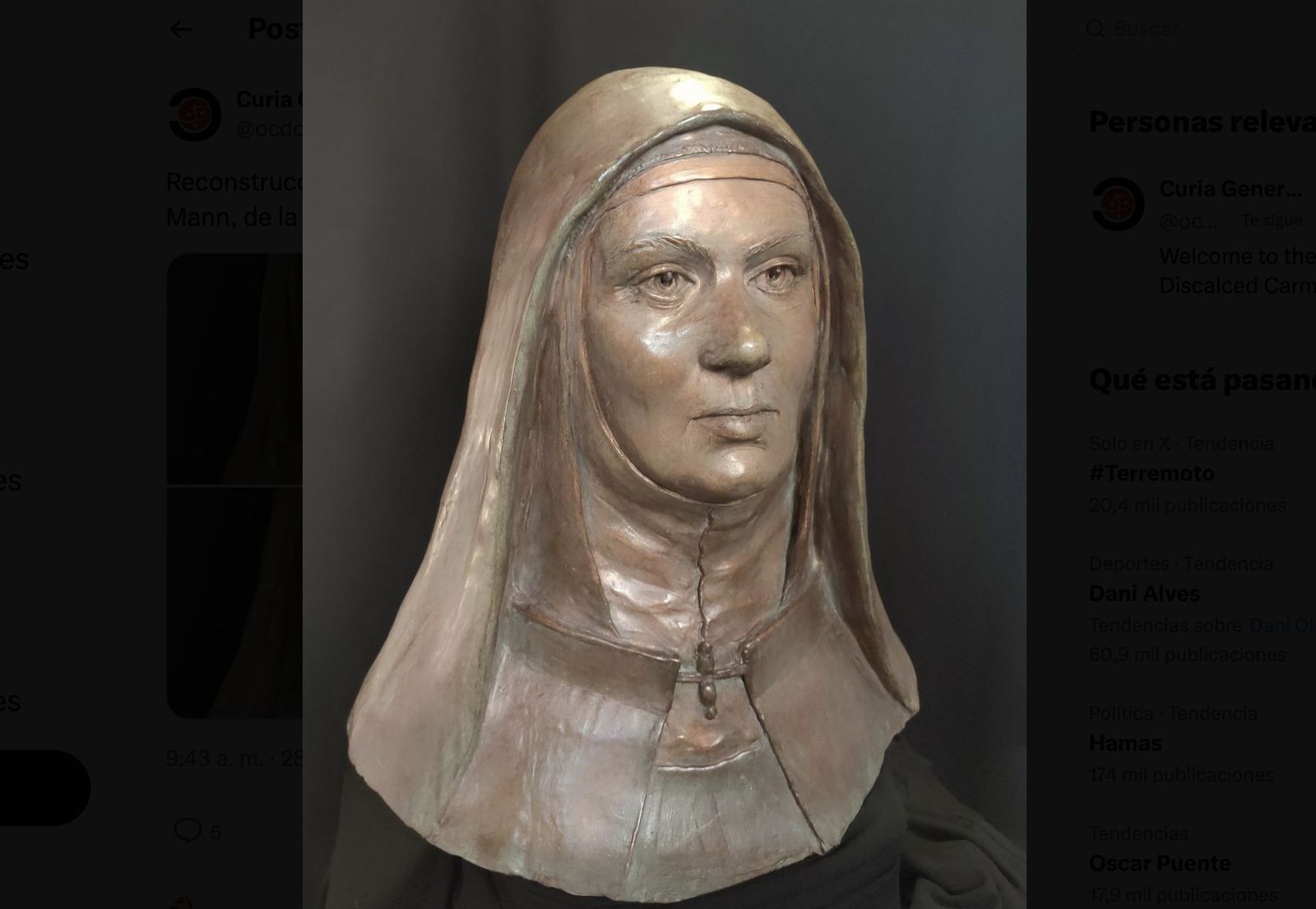 Representación facial del rostro de la Santa de Ávila