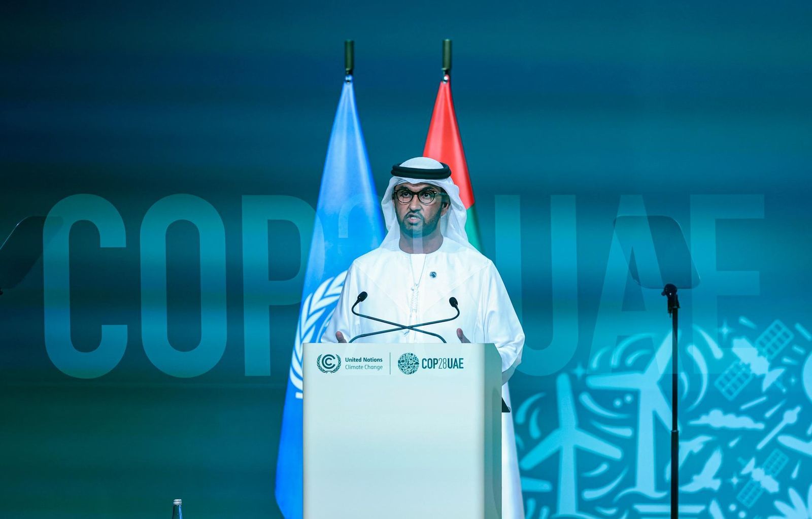El sultán Ahmed Al Jaber, presidente de la COP28, durante la inauguración de esa cumbre