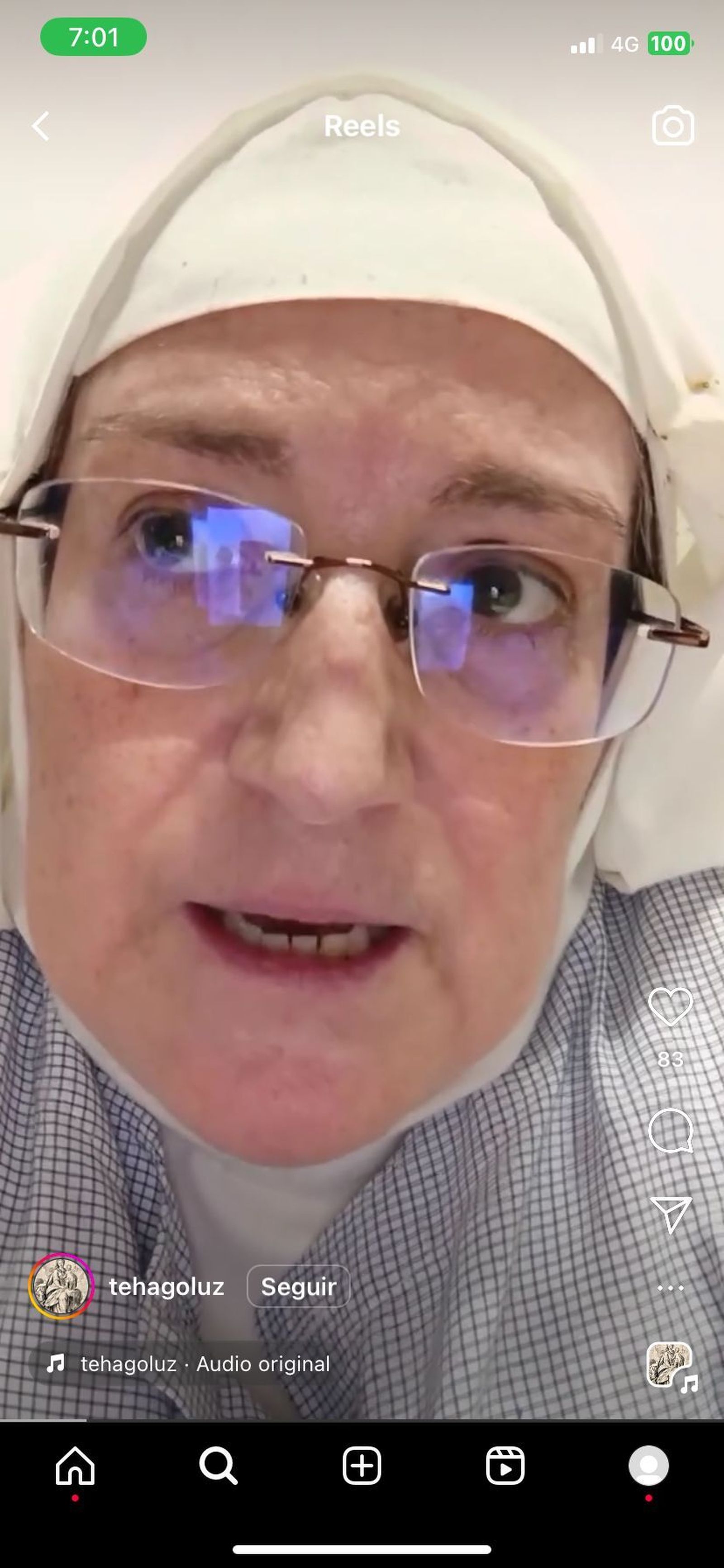 La ex abadesa, ayer, en su perfil de Instagram