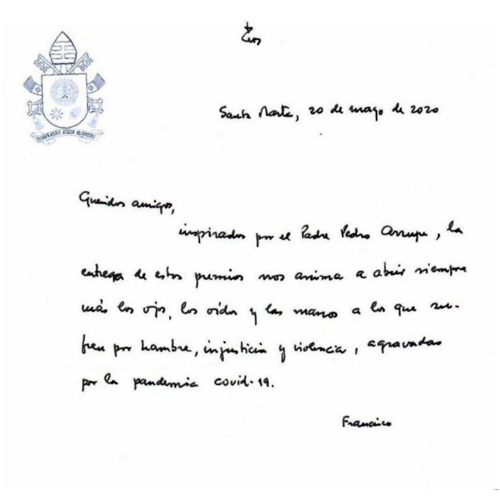 Premio Arrupe - Papa Francisco